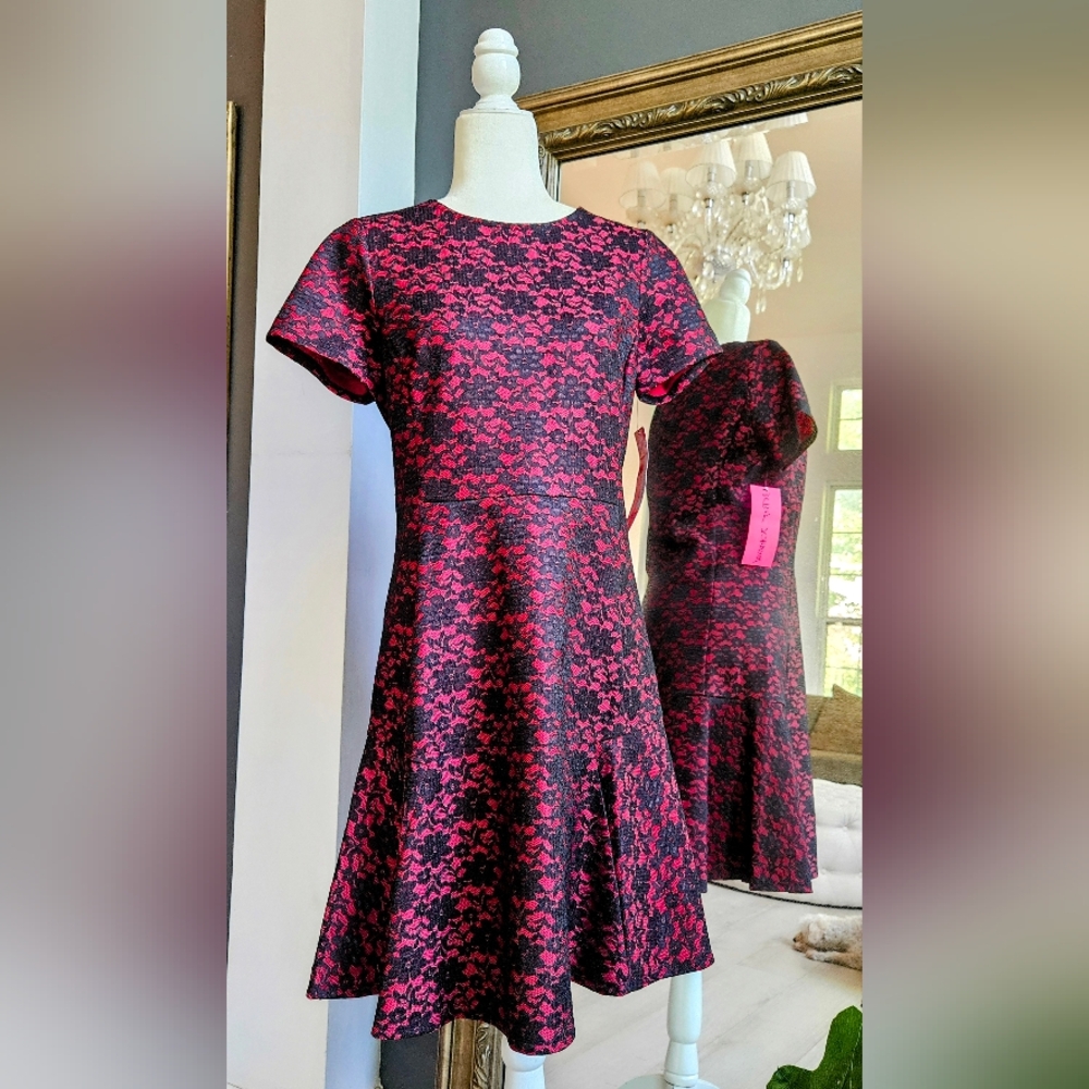 Betsey Johnson Black and Red Floral Midi Dress